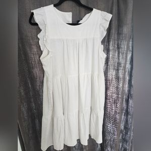 J Crew White Linen Flutter Sleeve Dress, size 14